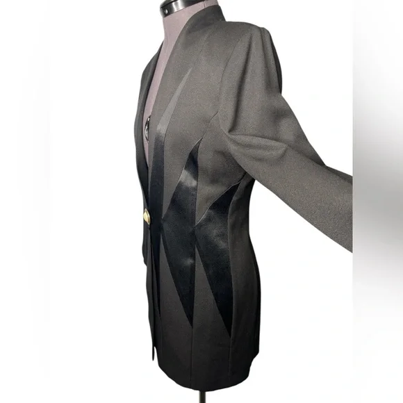 Black Tailored Blazer with Geometric Waist Detail - Picture 4 of 9